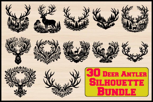 30 Deer Antler Silhouette SVG Bundle