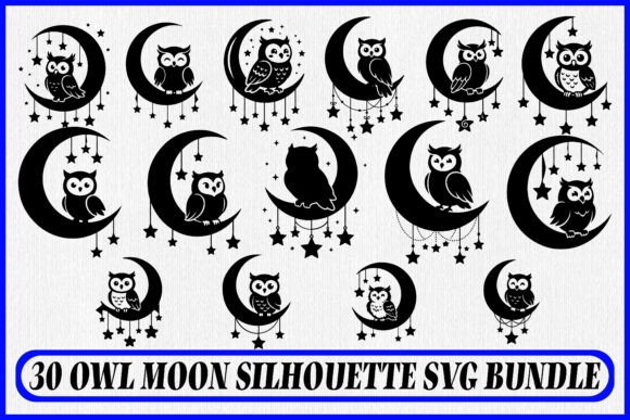 30 Owl Moon Silhouette SVG Bundle: Graphics for Crafts and Content