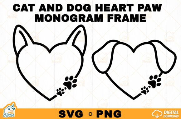 Cat and Dog Paw Heart Monogram Frame SVG