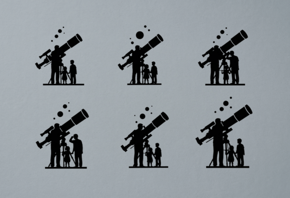 Family Stargazing Telescope Silhouette Graphics and Crafts
