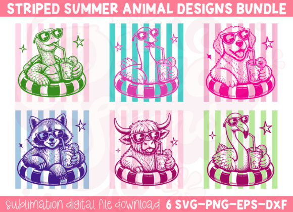 Funny Striped Summer Animal SVG Bundle