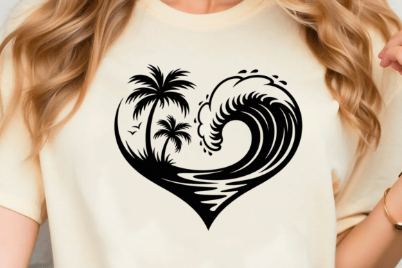 Heart Palm Tree Ocean Wave SVG for Graphics and T-Shirt Designs