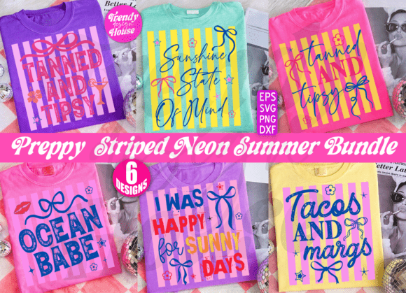 Preppy Striped Summer PNG Bundle for Embroidery Projects