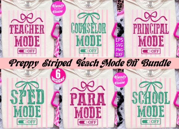 Preppy Striped Teach Mode off PNG Bundle: A Modern Design for Branding and T-Shirt Designs