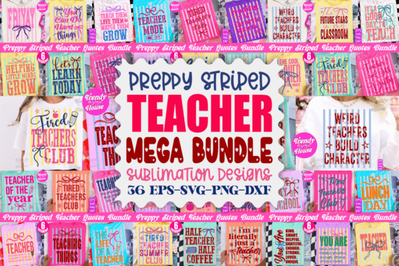 Preppy Striped Teacher PNG Bundle: A Vibrant Graphic Asset for T-Shirt Designs