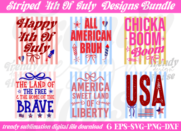 Striped 4th of July PNG Bundle: A Patriotic Graphic Design Asset for T-Shirt Designs