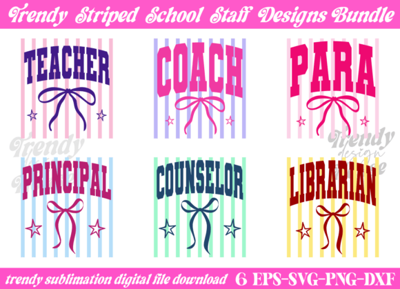 Striped School Staff Teacher PNG Bundle for T-Shirt Designs and Graphics