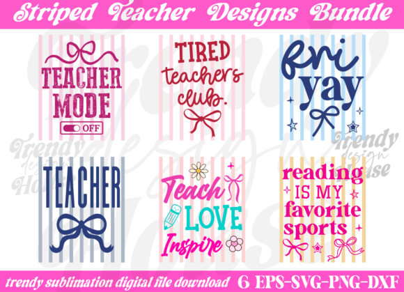 Striped Teacher Coquette SVG PNG Bundle for T-Shirt Designs and Graphics