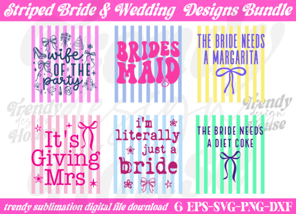 Trendy Striped Wedding Bride PNG Bundle: A Versatile Graphic Design Asset for T-Shirt Designs and Branding