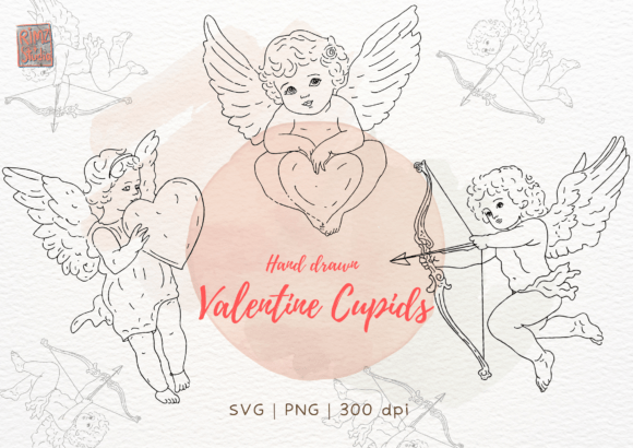 Valentine Cupids with Heart SVG Clipart