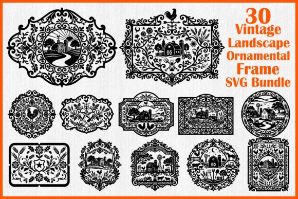Vintage Landscape Ornamental Frame Graphics