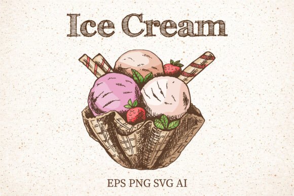 Vintage Waffle Bowl Ice Cream Clipart: Graphics for Creative Design