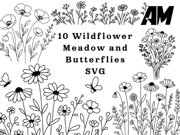 Wildflower Meadow and Butterflies SVG B for Crafting Projects